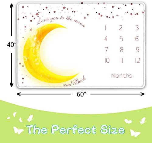 Qicaiyun Moon and Star Baby Milestone pokrivač personalizirano, novorođenčad mesečni pokrivač za bebe, zabrinute slike, 60''x40 ''
