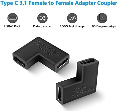 Gelrhonr USB C Ženka Žena ženskog adaptera, pravedni kut Type-C spojnica Podrška za punjenje i prenos podataka za laptop, mobilni