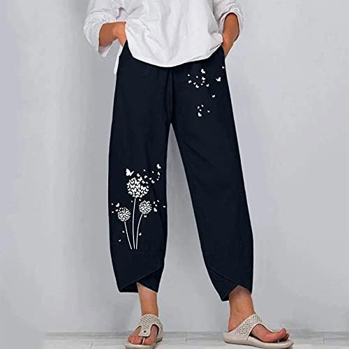 DSODAN WOMENS pamučne pantalone, plaža lagana široka noga Palazzo Yoga Capris Maslačak cvjetni printirani pantalone