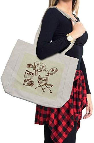 Ambesonne torba za kupovinu Kina, fotografija i kino Vintage Set u snimanju Sketch Art Style Director, ekološka torba za višekratnu