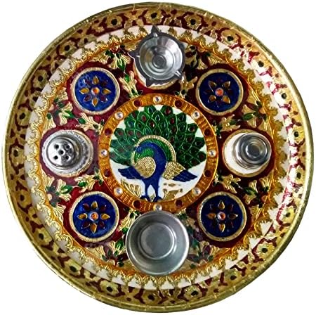 Rastogi rukotvorine od nehrđajućeg čelika Meenakari Puja Thali Raksha Bandhan Diwali Poojan Thali