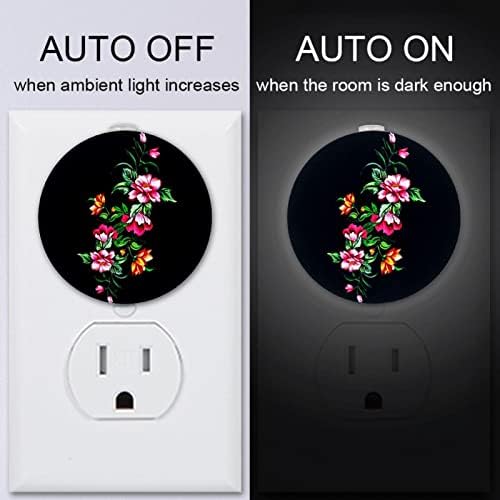 2 paketa Plug-in Nightlight LED noćno svjetlo sa senzorom sumraka do zore za dječiju sobu, rasadnik, kuhinju, Tropski Crni cvjetni cvijet