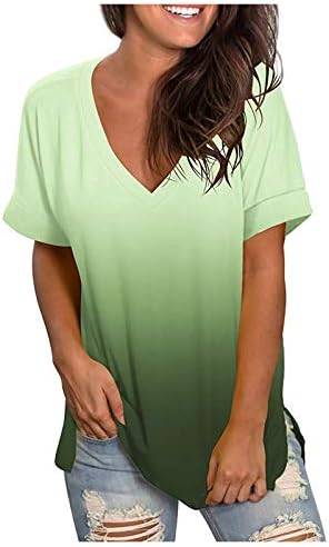 Badhub Womens 2023 ljetni krakoviti majice s kratkim rukavima gradijent v vrhovi vrata labavi fit casual pulover Tunic majica