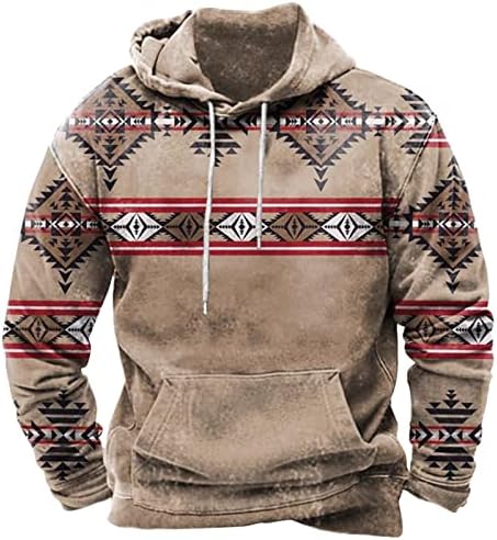 Zeiyignr muške dukseve sa zapadnim Astecima, etnički Print grafički patchwork duksevi vitki ležerni pulover vrhovi sa vezicom