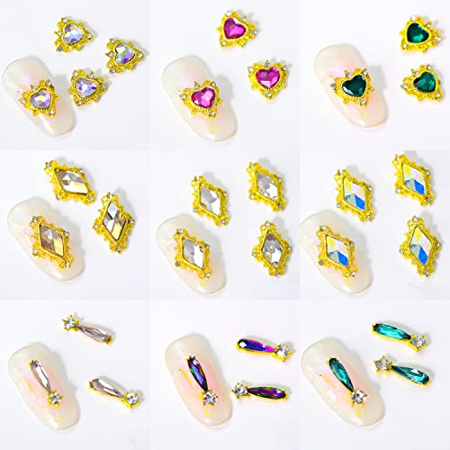 WOKOTO 54Pcs Luxury Alloy Nail Gems Charms 3d nail Art Jewels za žene Nail Art Gems za akrilne nokte Heart Nail Gems i Rhinestones