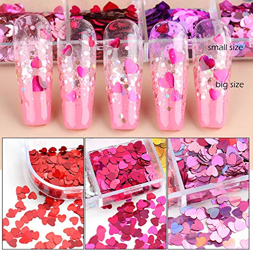 3D Heart Nail Art naljepnice svjetlucave naljepnice Love nail Sequins lasersko srce potrepštine za nokte Sparkle Nail Flakes mješovite