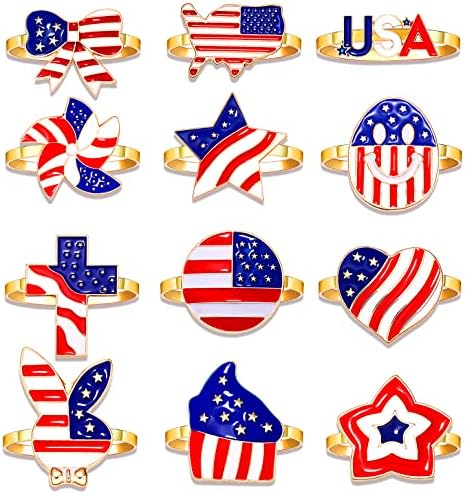 4. jula Patriotske prstenove salveta od 12, emamel Dan nezavisnosti Amerika Star Star Star salvetir Prstenje, pismo od rhinestone