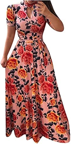 Žene V izrez 3/4 rukav digitalni cvjetni print casual party dugi maxi haljina s pojasom