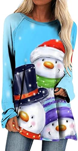 Ženski božićni tunic vrhovi dugih rukava okrugli vrat T-majice Ležerne prilike Santa Snowman tiskane majice za tajice