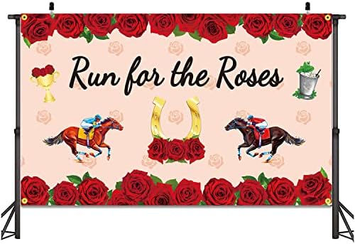 JKQ Run for the Roses Backdrop Banner 73 x 43 inčni Kentucky Derby pozadina Banner Kentucky Horse Racing Party Dekoracije ruža i konja