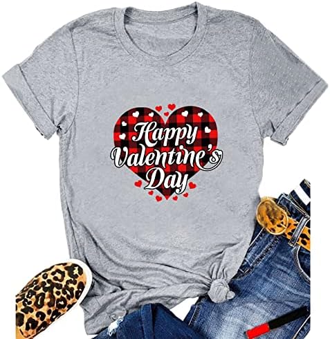 Znne Ženske majice kratkih rukava, Valentinovo Heart Heart Love Print Duks bluza Crewneck Ležerne prilike Labavi tee Tuns