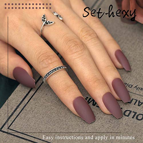 Sethexy mat Coffin lažni nokat 8 pakovanja jednobojna presa na noktima Srednja balerina lažni nokti za žene i djevojčice