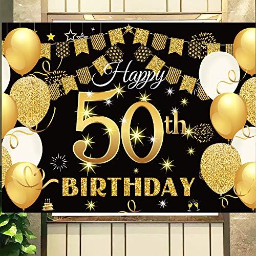 Saliyaa 7x5ft sretan 50. rođendan pozadina,Happy Birthday Party dekoracija, crno zlato rođendanski znak Poster Photo Booth Backdrop