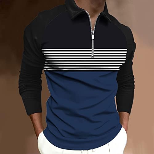 Muškarci Henley Majice Moda Stripe Print Zipper Rever T-Shirt Dugi Rukav Casual Tee Duks Pulover Bluza Tops