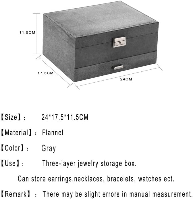 N / A siva 3-slojna Flanelska kutija za organizatore nakita ogrlice naušnice prstenovi futrola za držač displeja za žene velikog kapaciteta