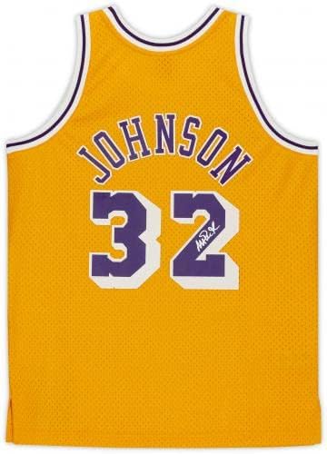 Magic Johnson Los Angeles Lakers Autographing Gold Mitchell & Ness Tvrdo drvo Klasika Swingman Jersey - autogramirani NBA dresovi