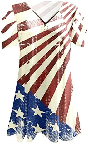 4. jula majice za žene za žene ljetni kratki rukav V vrat tunike Tops USA Flag Stripes Tie-Dye Shirt Tunic Tops