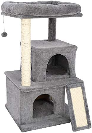 Sulive Cat Tree, 34 inča višeslojni mačji toranj sa 2 stana, stubovima za grebanje i rampom, meke plišane kuće za mačke u zatvorenom