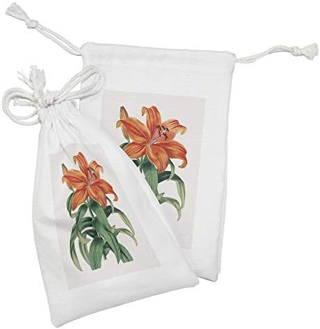 Ambesonne Ljeto narančasta torbica od 2, tropskog Thunbergovog lilijskog dizajna lilija makulatum vintage, male torbe za izvlačenje
