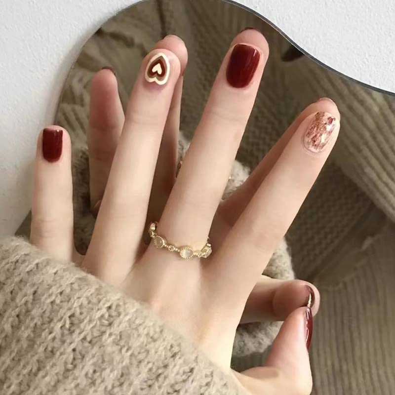 diduikalor Valentines presa na nokte, kratka presa na nokte sa dizajnom crvenog srca, kvadratni sjajni lepak na noktima Full Cover