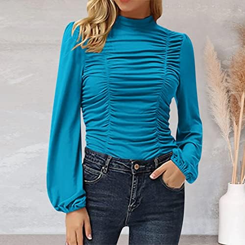 Žene Elegantne turtleneck ruched ruffle trim dugih rukava bluza s dugim rukavima Top Fall majica