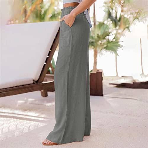 Ženske pamučne pantalone, ljetne široke noge Palazzo joga hlače plaža elastična struka vrećaste casual pušene hlače za žene
