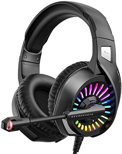 Ziumier Gaming slušalice sa mikrofonom, kompatibilne sa PS4 PS5 Xbox One PC laptopom, slušalicama za uši sa LED RGB svjetlom, mikrofonom