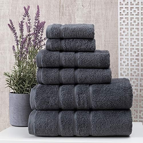 Komplet luksuznih turskih pamuka 6 kom set ručnika za kupanje - Hotel & Spa razred, ultra upijajući i mekan - tamno siva