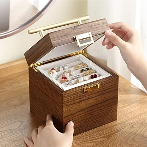 Kutija za nakit 3u1 kutija za organizatore nakita drvena kvadratna kutija za čuvanje nakita poklon torbica za naušnice prstenasta