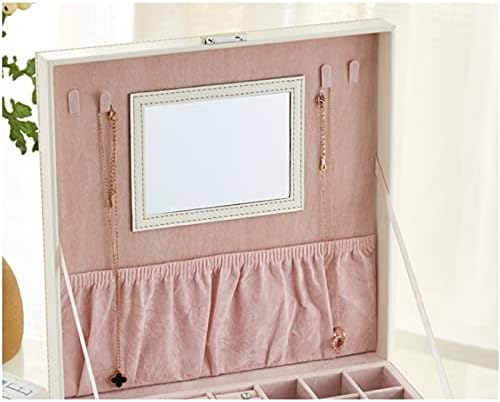 Kutija za nakit sa ogledalom Case Dvostruki slojevi za skladištenje kutije za odlaganje kože Nakit za prsten