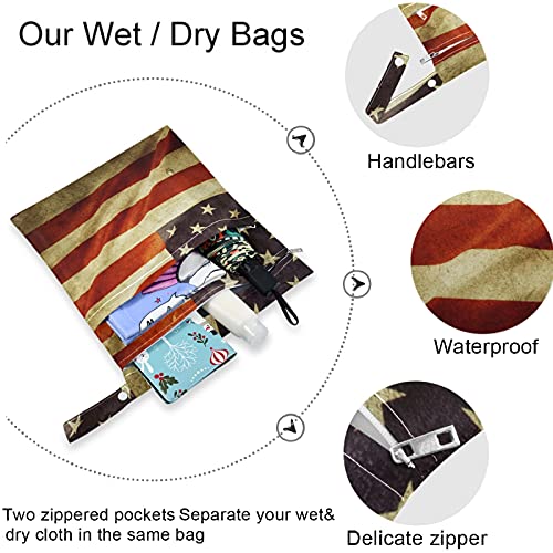 visesunny Grunge Print američke zastave 2 kom mokra torba sa džepovima sa patentnim zatvaračem periva soba za višekratnu upotrebu