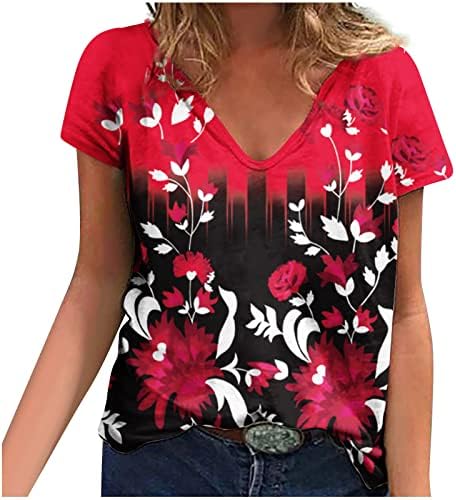 2023 Trendi Trendy Y2K V izrez Pamuk cvjetna grafička bluza majica za dame Jesen Summer Majica kratkih rukava Bi Bi Bi