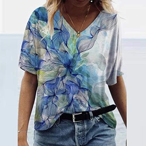 Ženske vrhove Dressy casual Fashion Print Crewneck T-majice Ljetna tunika Bluze Labavi ugrađeni kratki rukovi