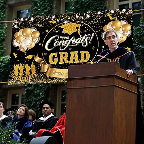 Lucleag 2023 dekoracija Pozadine za diplomiranje, 70,9 x 43,3 u pozadini diplome velike veličine, klasa 2023 Banner crno-zlatni dekor