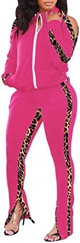 Ramoug ženski blok u boji up 2 komada pantalone postavlja leopard hladne odjeće