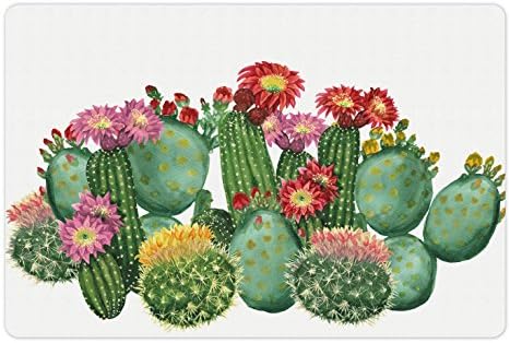 Ambesonne Cactus prostirka za kućne ljubimce za hranu i vodu, Saguaro Cask Hedge Hog Opuntia Tropical Botany Garden Plants Print,