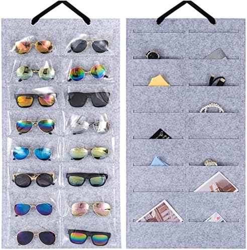 LOLALET Sunčane naočale Skladište organizatora, viseći naljepnice Držač džepnog zida, 16 utora dvostrano za naočale -Grey, 1 paket