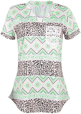 Nxxyeel kratki rukavi za žene geometrijski Print V vrat Tunic Leopard Casual labave košulje ljetne majice s džepom