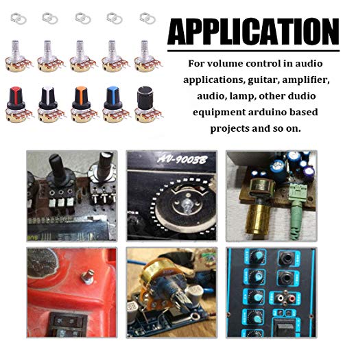 Hilitchi 25 kom kompletni modeli komplet za asortiman potenciometra sa 5k-100k Ohm nazubljenim vratilom 3 terminala Linearni Konusni