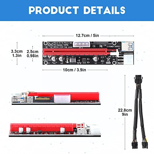 12 komada PCI-E Riser Express kabel 1x do 16x GPU Riser adapter produžni kabel USB 3.0 i VGA 8 pin žena do dvostrukog 8-pina mužjak