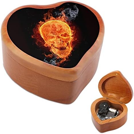 Vatrena lubanja drvena muzička kutija Windup u obliku tiskanih kutija u obliku srca za rođendan za valentinovo