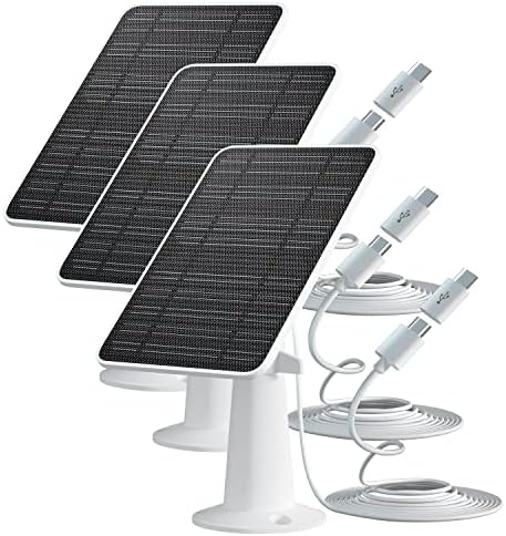 Solarni Panel kompatibilan sa Eufycam 2c/2c Pro/E40/E20/2/2 Pro / E, 5V 4W solarne panele za kamere, kontinuirano napajanje, Micro USB & Type-C Port 9.8 ft kabl, Ip65 vodootporan, siguran zidni nosač, 3 pakovanje