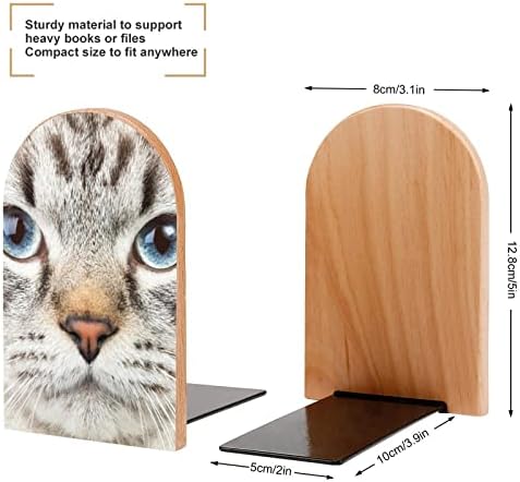 Funny Cat Kitten Face štampani kraj knjige drveni držači za knjige 1 par za police teški stalak za knjige 5 X 3 inča