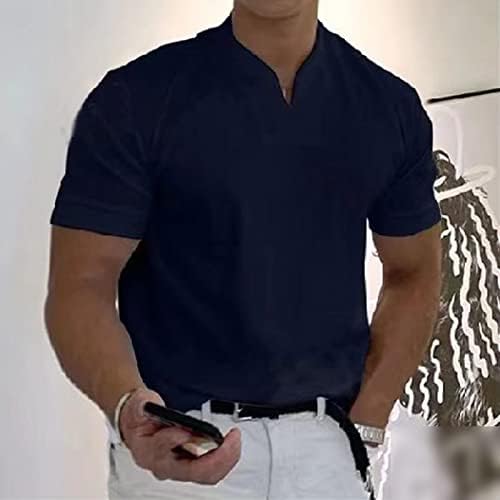 DGHM-JLMY Men Gentleman Business kratke rukave fitnes majice mišićna košulja teretana Tee Casual ljetna tanka košulja s V-izrezom