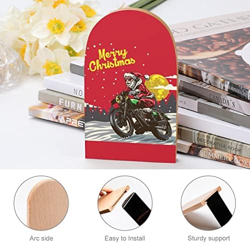 Funny Božić Santa Claus motocikl štampani knjiga kraj drva Bookends 1 par za police teške Book Stand 5 X 3 inč