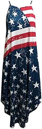 4. jula Maxi haljine za žene ljetna Ležerna boho haljina američka zastava s izrezom Cami Patriotski sarafan bez rukava