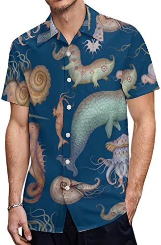 WEEDKEYCAT morska stvorenja muške kratke rukave džepne košulje labave dugmad na vrhu Ležerne majice na plaži