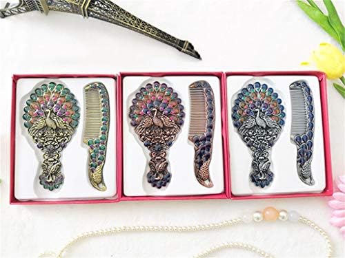 Fxlymr Vintage ručno ogledalo ručno ogledalo za šminkanje dame ručno Kinesko otvaranje pauna rezbarenje ogledalo od kamenčića kreativno