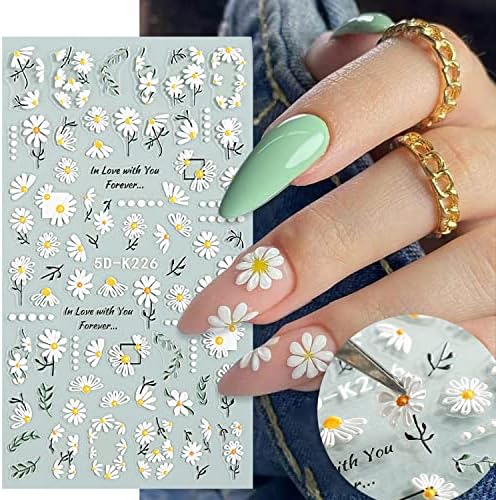 Naljepnice za umjetnost noktiju sa 6 listova naljepnice 5D reljefne potrepštine za nokte proljeće ljeto ukrasi za nokte šareni cvijet