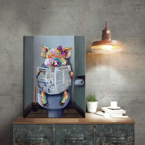 Kreative Arts Funny Animal Painting zidni dekor Giclee Canvas Art Slatka svinja čitanje novina na toaletu slika uokvirena štampa slike